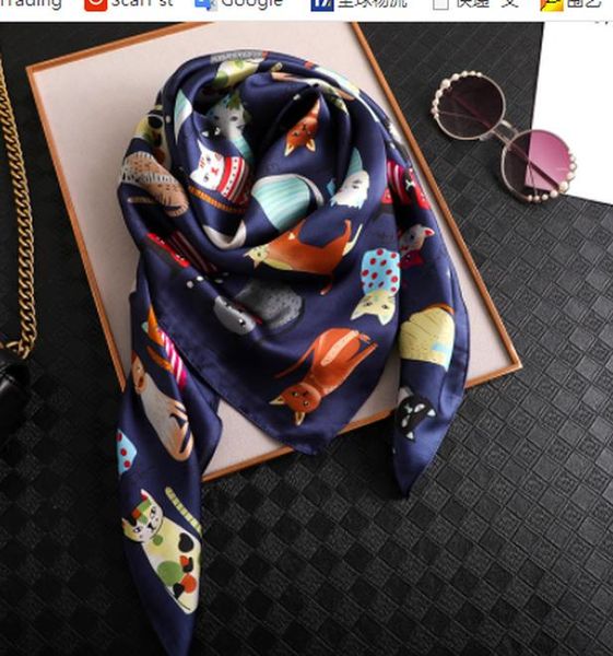 

2020 дизайнер новый весенние женщины шелковые квадратные шарф моды напечатанные шарфы lady shawls femme hijab 9090cm sqcwbj, Blue;gray