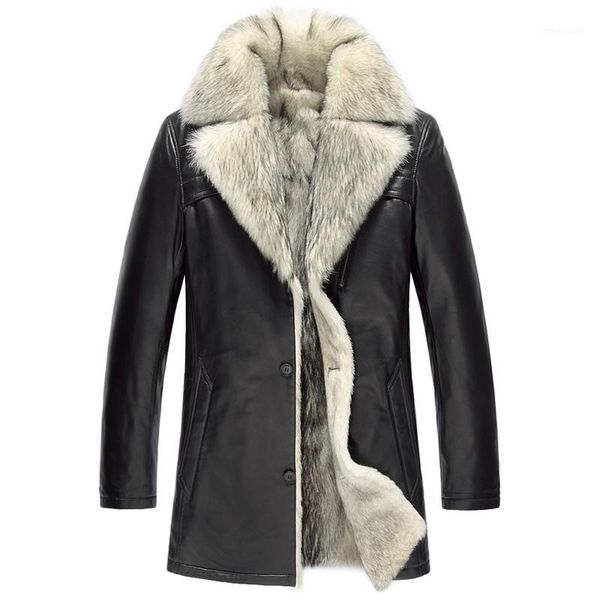 

wolf fur liner men genuine eather jacket sheepskin coat real eather coats coldproof outerwear1, Black