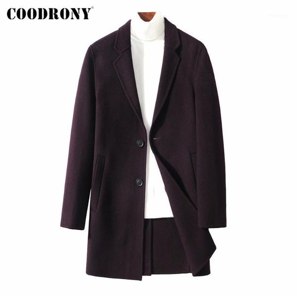 

men's wool & blends coodrony brand mens coat streetwear fashion trench male 2021 arrival winter thick warm long overcoat y80501, Black