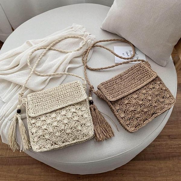 

ljl-bohemian wind woven straw shoulder bag, wild hollow crossbody bag, trendy beach bag