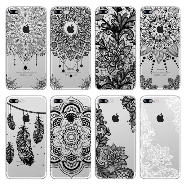 

qaretro tpu soft cover with mandala and flower lace vip, black fashion phone protection vip 8, 7, 6, 6s plus, x, 5s, se, xs, max,lk