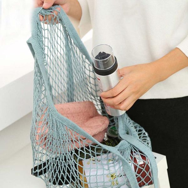 

reusable fruit string grocery shopper bag tote mesh woven net shoulder bags dnj998