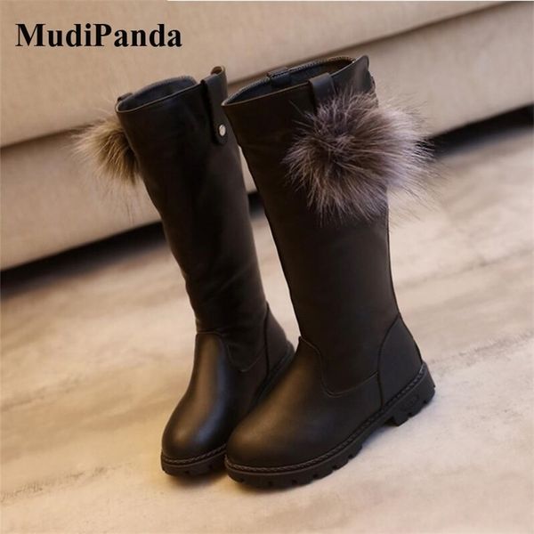 

mudipanda kids snow boots winter female fashion boots fur girls princess knee-length martin boots child casual sport shoes lj201029, Black;grey