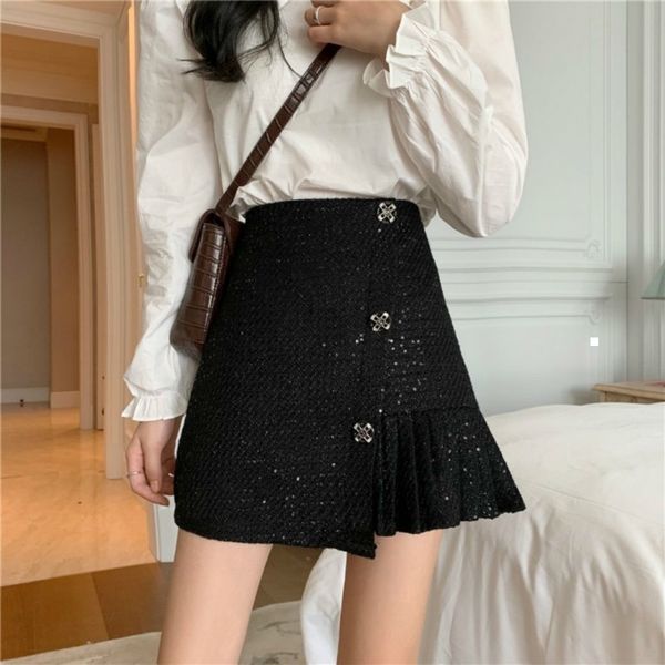 

new 2021 autumn women's fashions button the line short, elegant sequined sequins short skirts y369 fbvy zaoz, Black