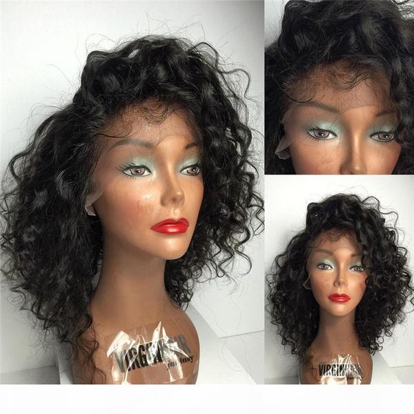 

130 density curly silk full lace wigs brazilian virgin human hair silk glueless kinky curly full lace wig with baby hair, Black;brown