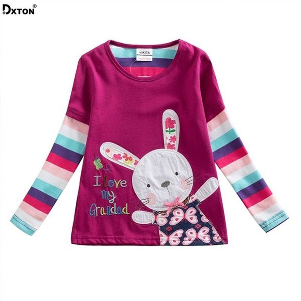 

dxton new brand kids t-shirts baby girls shirts long sleeve autumn rabbit cartoon kids girls t shirt children clothing y200704, Blue