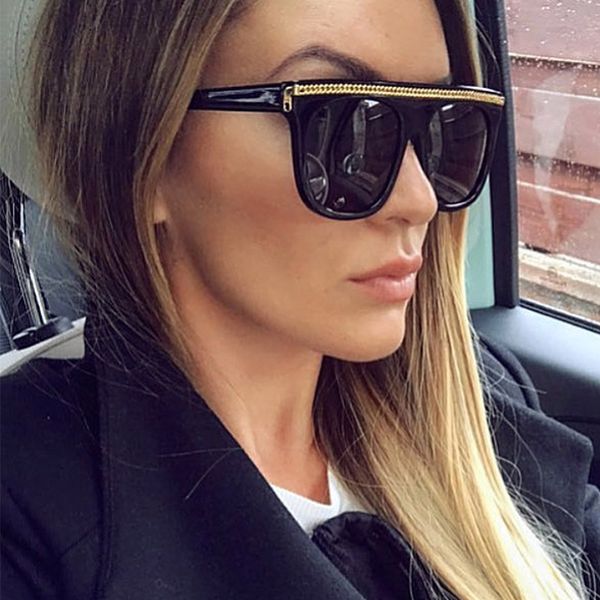 

sunglasses retro large frame big brand women designer metal chain flat sunshade square oversized uv400, White;black