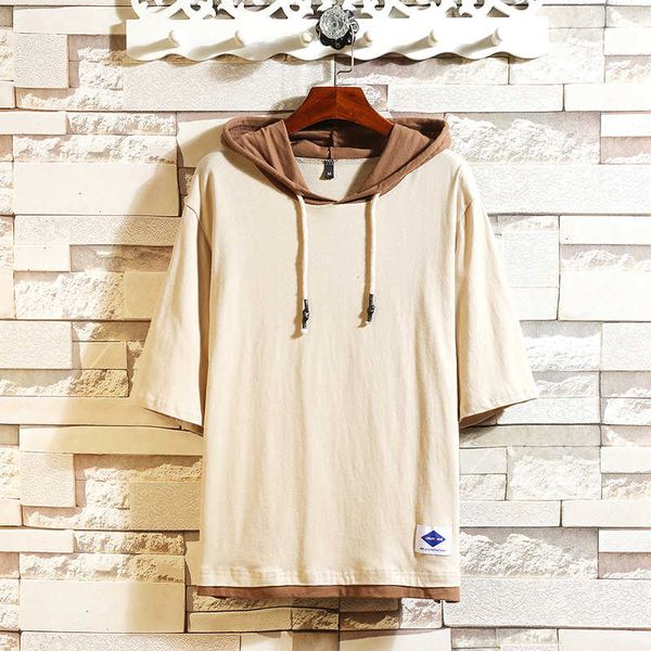 

classic men's clothing & tees t-shirts plus asian sizes m-4xl 5xl 2021 summer short sleeves with hooded tshirt, White;black