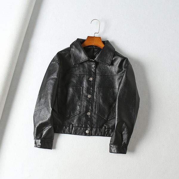 

2021 new from the soft female fall casual street plutonium turn-down collar ladies biker leather jacket nf18, Black