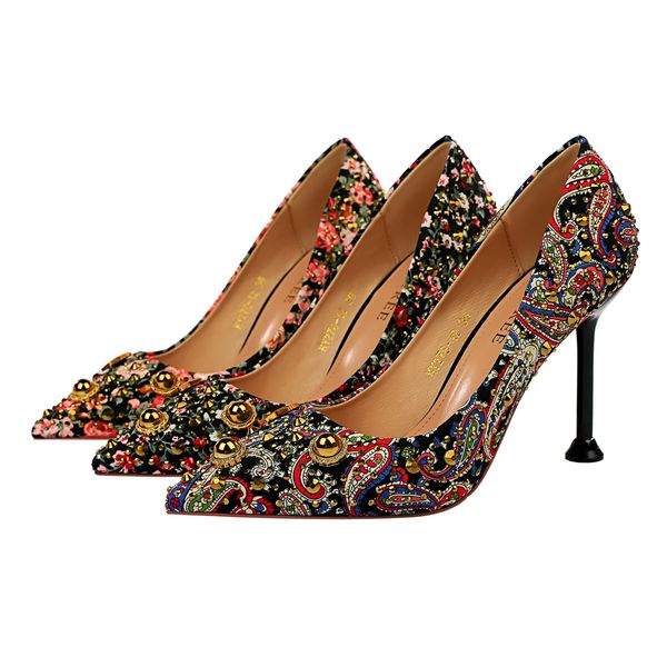 

2020 mode stiletto rasa-mouth pointed cetin strass high single heels wedding dressed ladies boat shoes from women esx6, Black