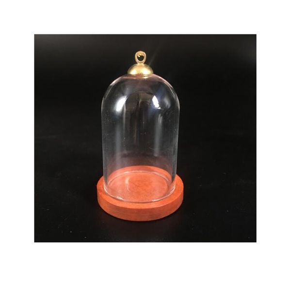 

20sets/lot 38*25mm tube glass globe bottle wood base beads cap set glass vial cover dome glass bottle jar cut jllnye, Black