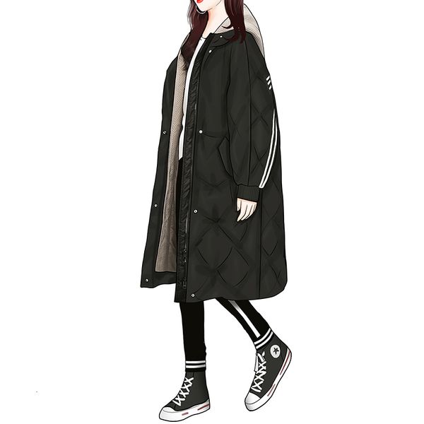 

winter womens clothing knitted hooded zipper down jacket long warm thick coat women puffer jacket y1112, Black