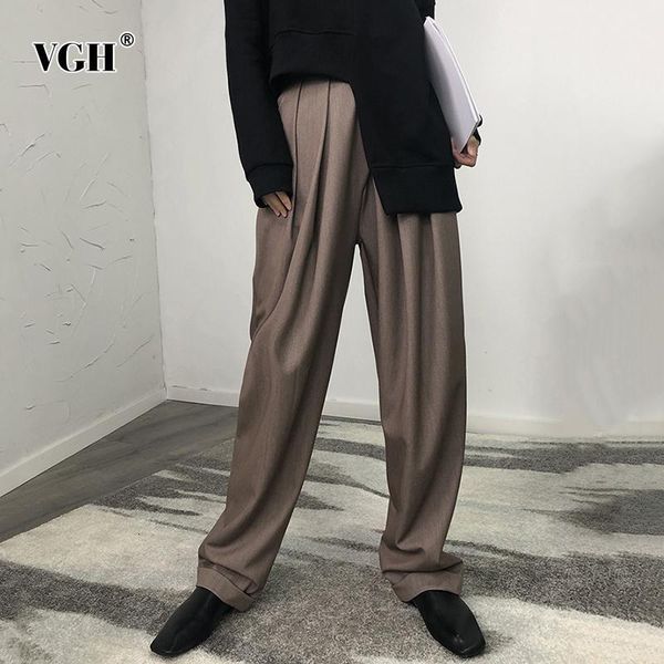 

vgh casual ruched wide leg pants for women high waist full length loose black trousers female 2020 fall fashion new clothing1, Black;white