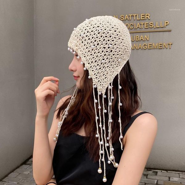 

women hat all seasons knitted beanie hat lady crochet pearl skullies beanies vintage female tassels beanies zz-3861, Blue;gray