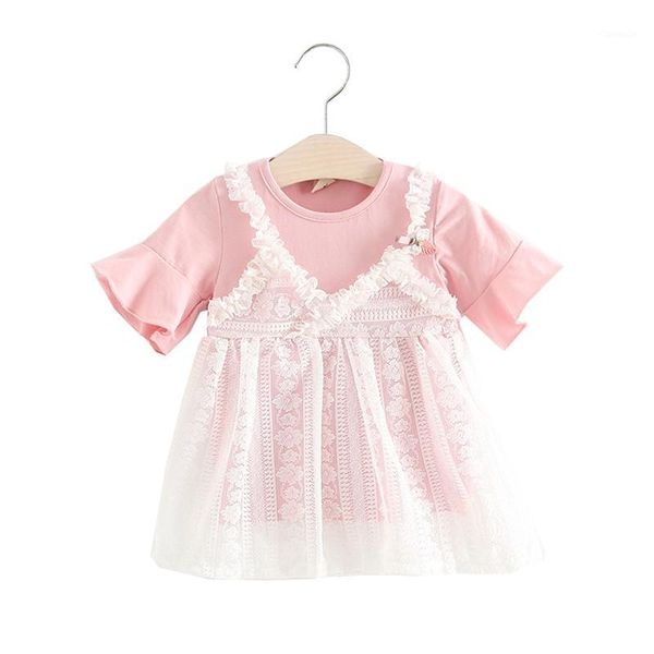 

girl's dresses 1 2 3 4 year baby children princess dress summer flower lace girls o-neck one-piece kids party clothes for girls1, Red;yellow