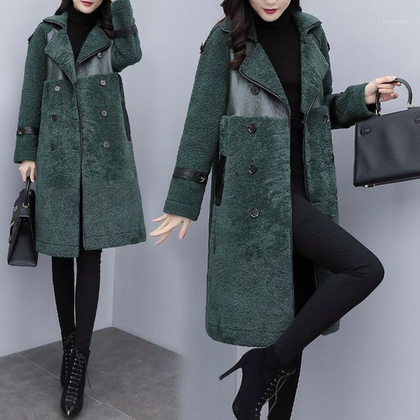 

2020 new women's winter korean version of the green lamb wool mid-length coat female fur one-piece imitation fur coat1, Black