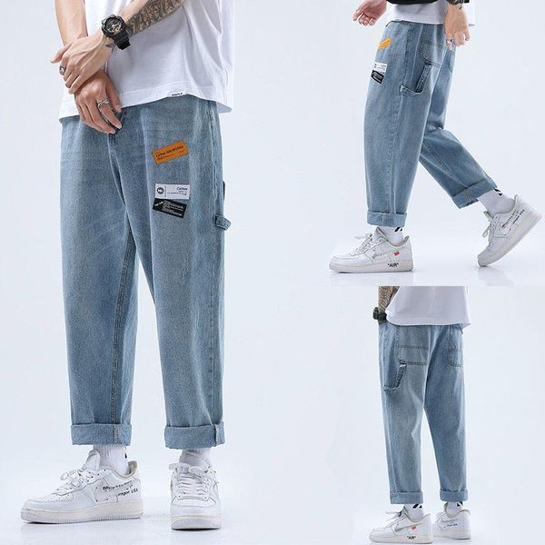

mens korean fashion harem blue jeans pants 2020 vintage straight pants harajuku jeans baggy belt denim sa-81