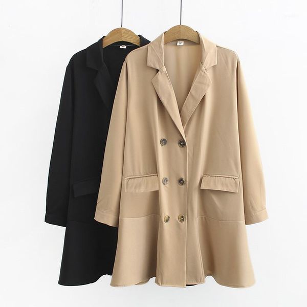 

2020 spring summer oversize women thin trench coat double breasted windbreaker female cozy casual no lining plus size 33451, Tan;black