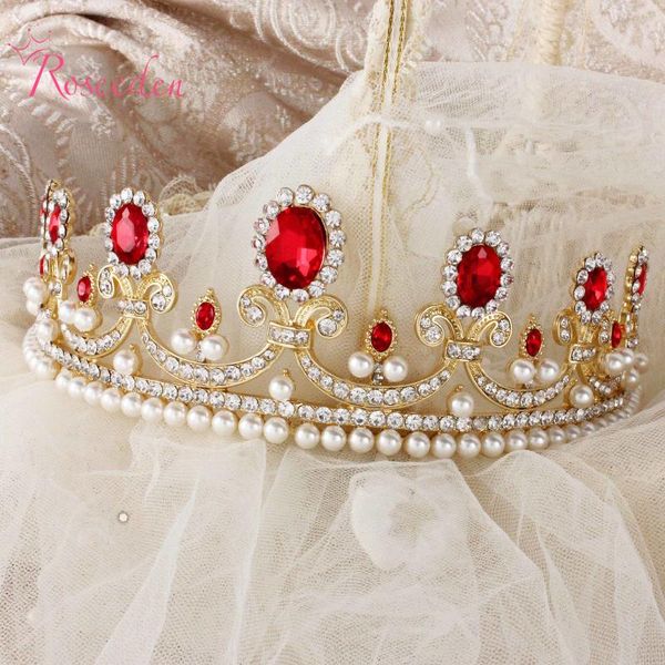 

new sale europe style high-quality red opal women elegant luxurious wedding bridal crown headwear wedding accessories re145, Golden;silver
