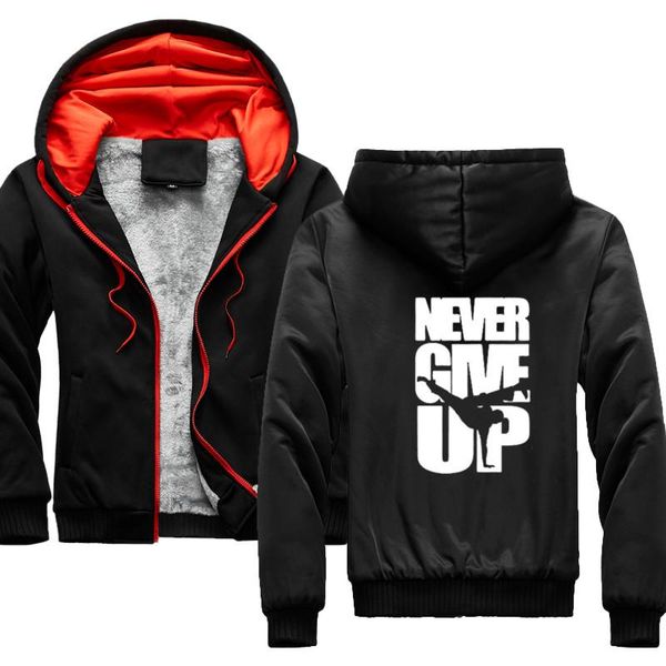 

never give up afro brazilian capoeira mixed martial arts hoodies winter men fashion wool liner jacket sweatshirts men coat, Black