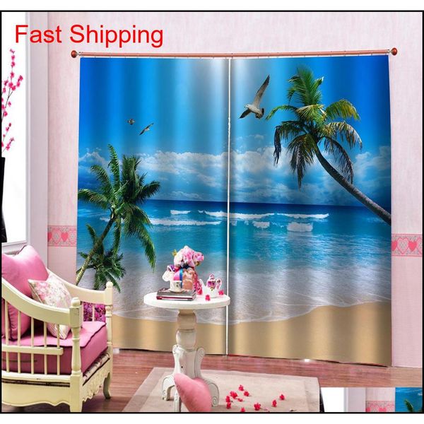 

custom blue beach curtains 3d window curtain luxury living room decorate cortina natu qylalr bdesports