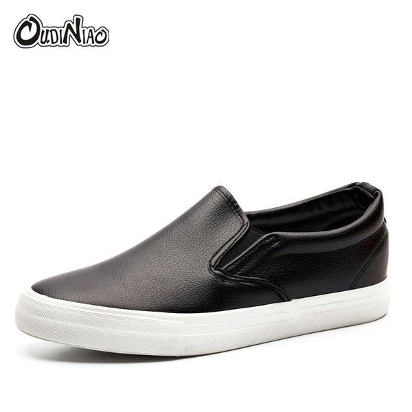 

oudiniao mens shoes casual spring round toe slip on shoes men loafers slip on men luxury black white