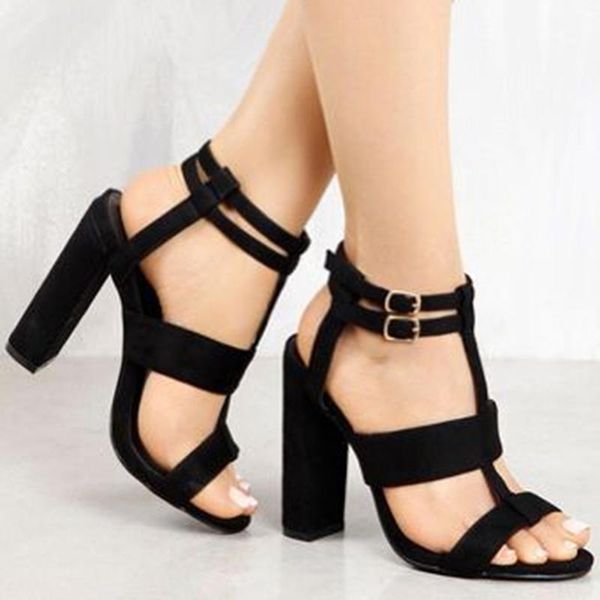 

2021 new suede women sandals thin high heels 9 cm gladiator bandage cross tied fashion summer party femme shoes, Black