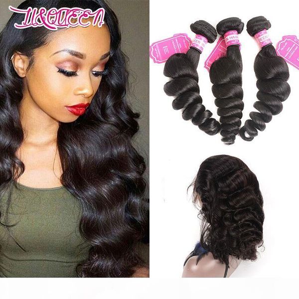 

malaysian 3 bundles with 360 lace frontal 100% unprocessed human hair loose wave bundles with lace frontal 4 pieces lot natural color, Black;brown
