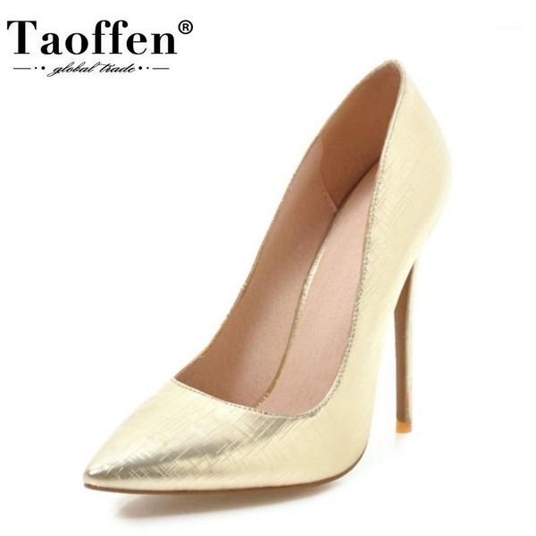 

taoffen women pumps 4 colors fashion pointed toe shoes women high heels leather pattern party office lady zapatos size 33-481, Black