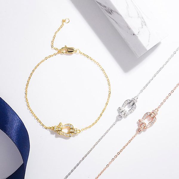 

s925 sterling silver horseshoe bracelet micro-inlaid full diamond simple all-match bracelet, Golden;silver
