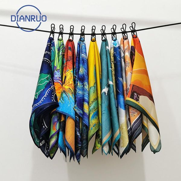 

DIANRUO China Style Square Silk Scarf Women Fashion Print Small Neck Scarfs Office Lady Hair Band Kerchief Female Shawl N3811, Blue;gray