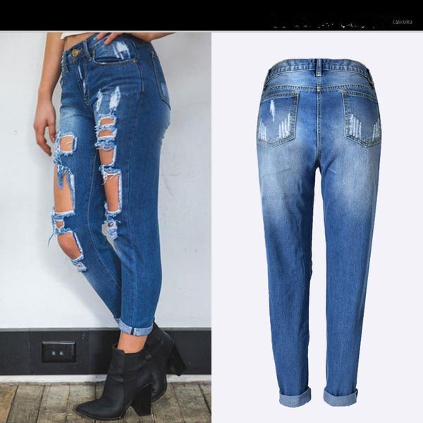 

ripped hole boyfriend jeans women casual denim pants summer girl jeans trousers streetwear1, Blue