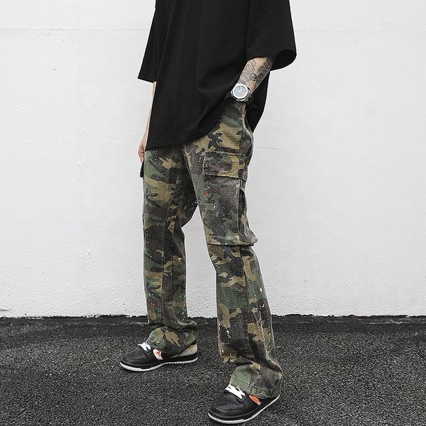 

custom label trousers for men drop ship men paint stock camo cargo flare trousers pants