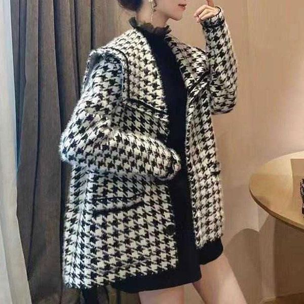 

sweater coat women's loose korean style 2020 new knitted cardigan imitated mink jacket thick, Black;brown