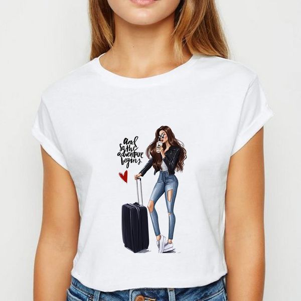 

personality aesthetic beauty with long hair printing casual tshirt hipster loose tee fashion korean trend tshirt, White