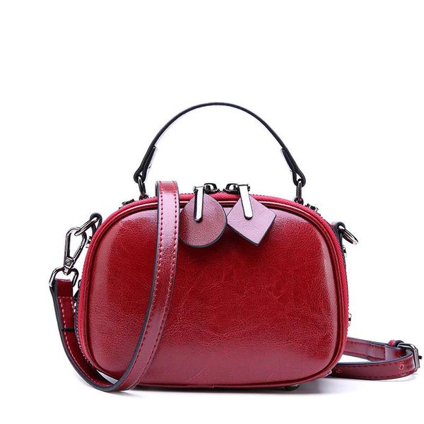 

2020 fashion ladies small round shoulder bag large capacity double zipper crossbody bag oil wax cowhide easy women handbag