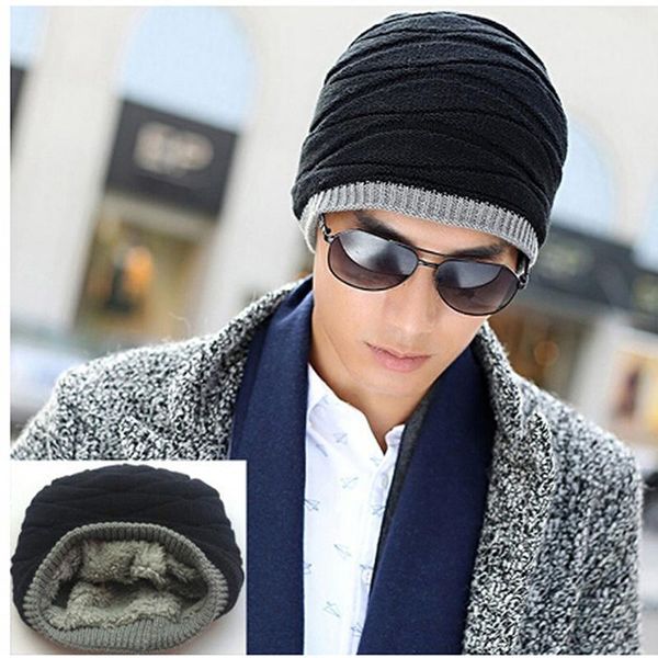 

black double-layer acrylic velvet beanie hat winter warm male knitted caps outdoor sports ski cap bonnet stocking hats