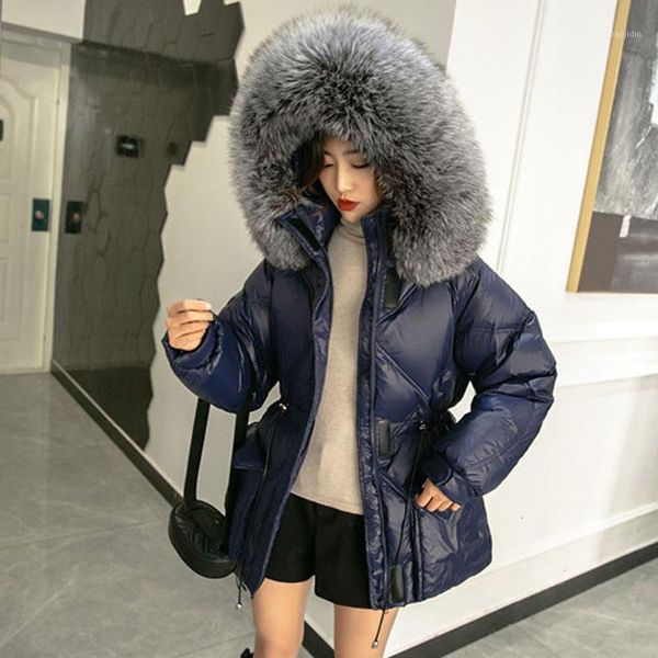 

women winter down jacket coat long warm parkas real natural silver fur duck down coat hooded thicken parka female1, Black