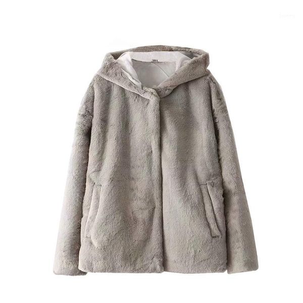 

hooded jacket autumn winter new fashion women's coat loose casual high street long sleeve plush commuting cardigan outercoat1, Black;brown