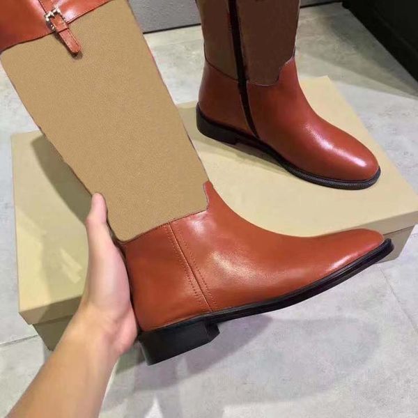 

fashion over the knee color matching round head women long boots female martin casual wild non-slip leather, Black