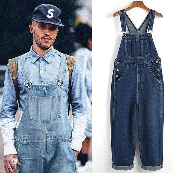 

2020 men's denim overalls, loose tooling straight leggings, elastic plus size 3xl suspenders jeans for men1, Blue