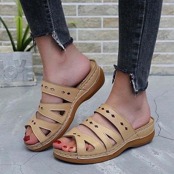 

2021 women summer sandals slip-on wedges beach open toe breathable solid sandals leisure non-slip casual shoes, Black
