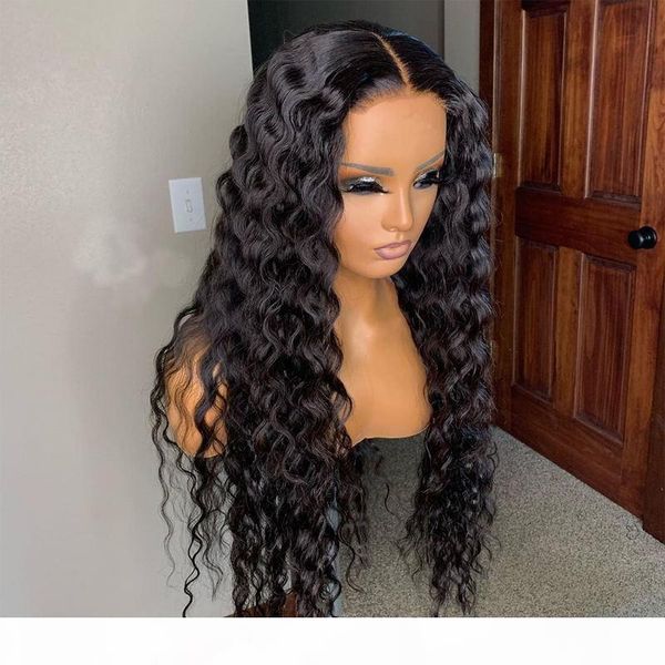 

deep wave wig front lace human hair wigs for women pre plucked human hair wig natural hairline linman, Black;brown