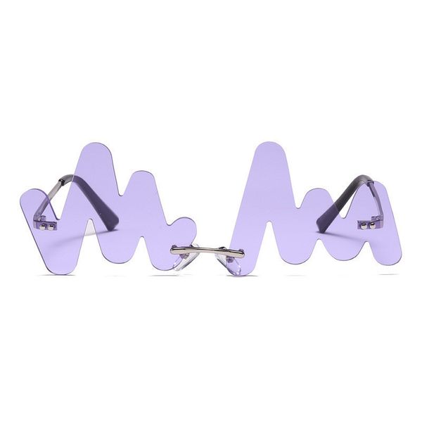 

women rimless sunglasses personality brand fashion wave punk sun female frameless blue curved glasses uv400
