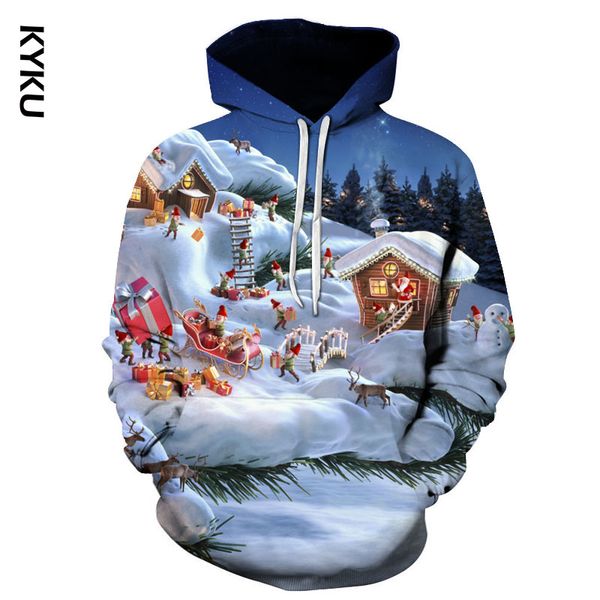 

christmas men's hoodie men's 3d printing hooded sweatshirt fall winter fashion snowman hooded pullover children's clothing, Black