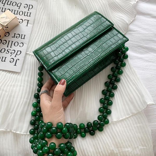 

fashion women bag 2020 summer new pu leather women's designer handbag beaded shoulder crossbody green bags 595