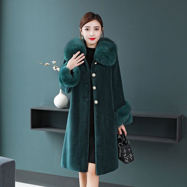 

female chenille 2021 coat new fine fit fox fleece leather noble warm thickening 0lcg, Black