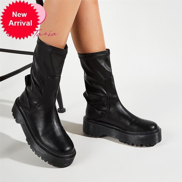 

2021 the new new fashions calves thick soles sliding boots shoes women's, Black