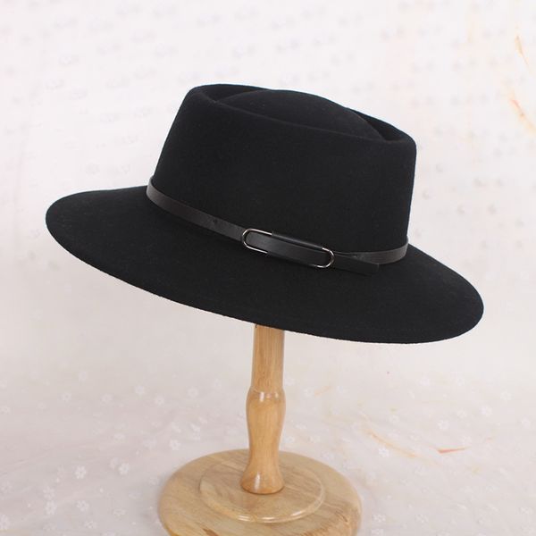 

simple women wool vintage gangster trilby felt fedora hat with wide brim gentleman elegant lady winter autumn jazz caps c0123, Blue;gray