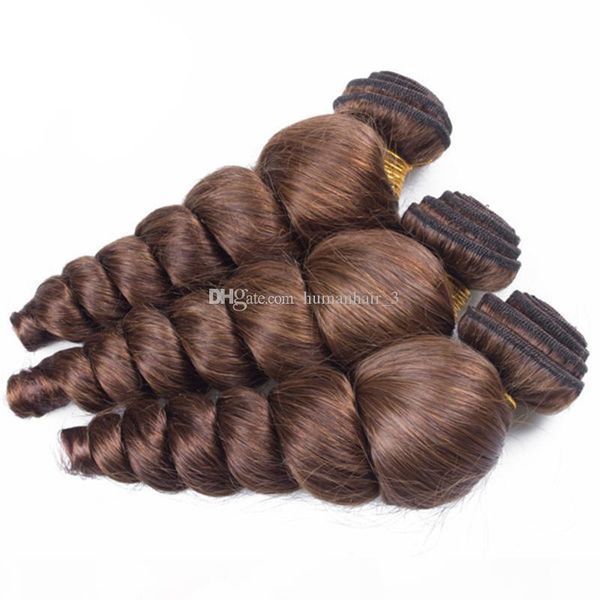 

peruvian #4 middle brown human hair with lace closure middle three closure with loose deep wave virgin human hair bundles 4pcs lot, Black;brown